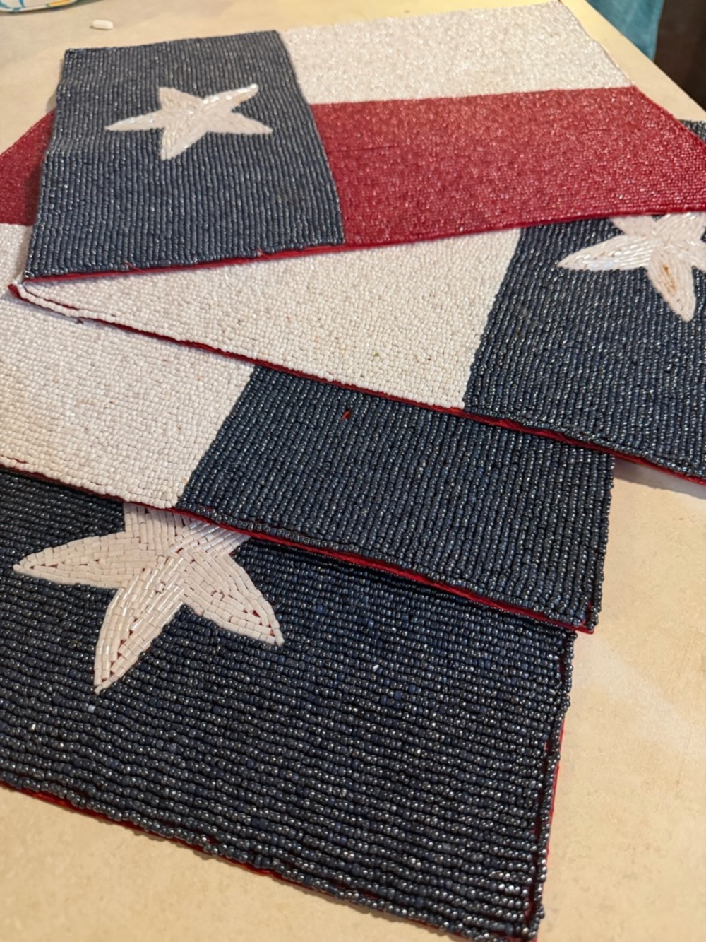 Celebrate Together Americana Texas Flag Patriotic Beaded Placemat 4 Pc Set